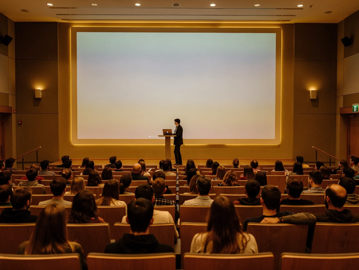 Modern Indonesian university campus auditorium and lecture hall
